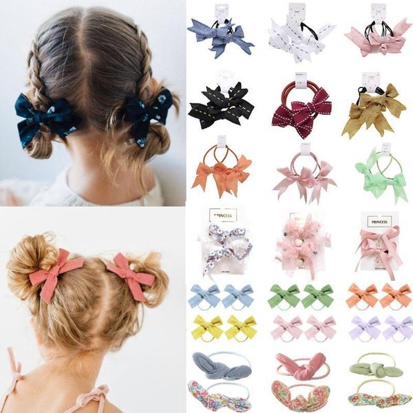 

hair accessories print grosgrain ribbon bows rubber bands small for children girls headwear diy kids gifts, Slivery;white