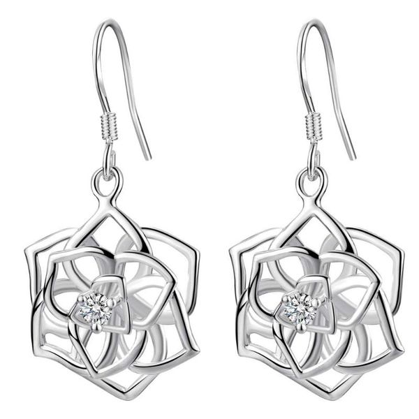

dangle & chandelier fashion earrings for women fine jewelry cubic zirconia crystal big flower lady ae1070, Silver