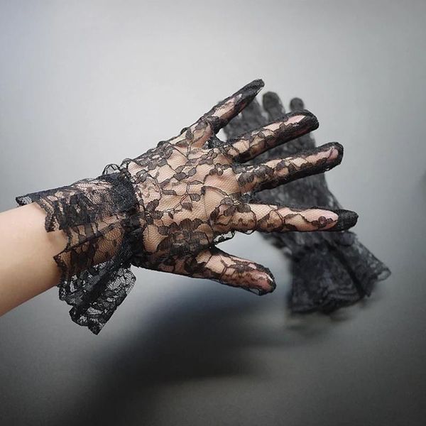 

bridal gloves white black lace finger short guantes wedding accessories wrist length