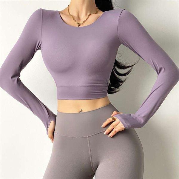 

yoga outfits workout gym bra padded push up women sport shirt long sleeve crop solid cross back fitness sportswear, White;red