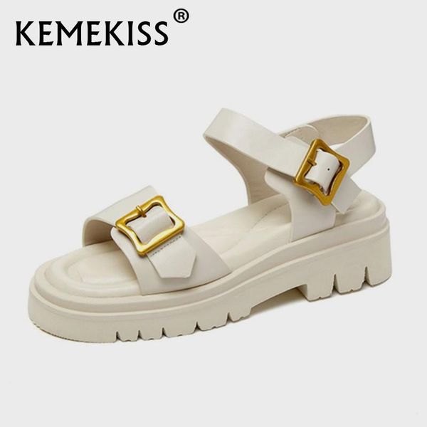 

sandals kemekiss women real leather trifle buckle summer shoes casual round toe office ladies footwear size 34-39, Black