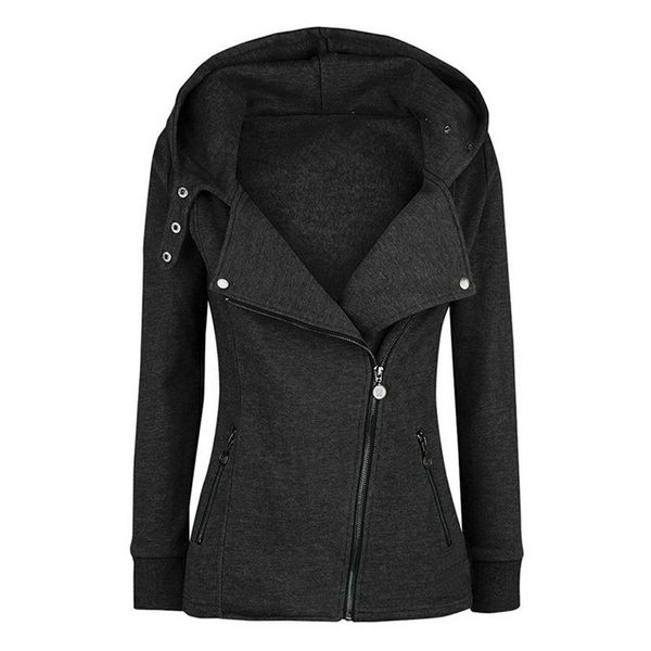 

women's loose zipper solid color sweater hooded fleece black hoodies & sweatshirts