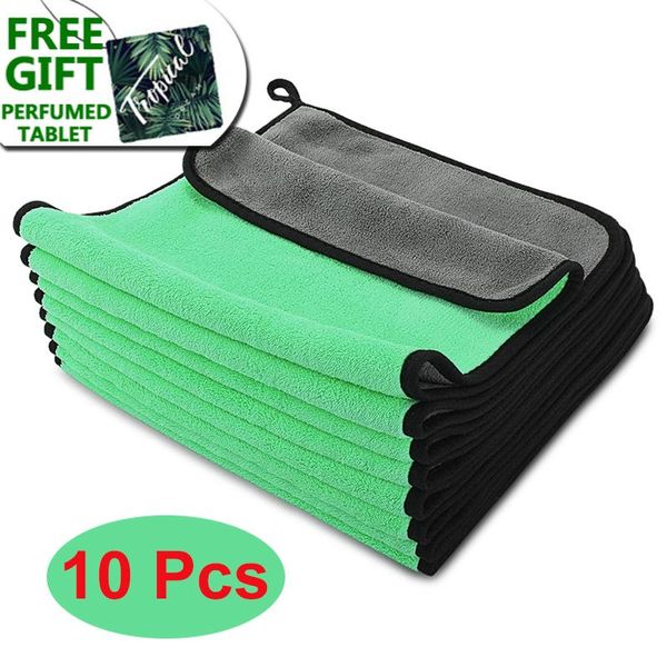 

30x30/40/60cm car wash microfiber towel cleaning drying cloth hemming care detailing green glove