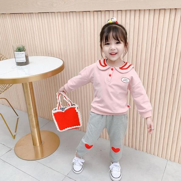

fashion girl clothes sets long sleeve t shirt+pant children's spring autumn suit cartoon heart kids 2-5y clothing, White