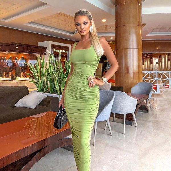 

sleeveless solid slim midi dress spring women arrivals christmas party elegant outfits streetwear casual dresses, Black;gray
