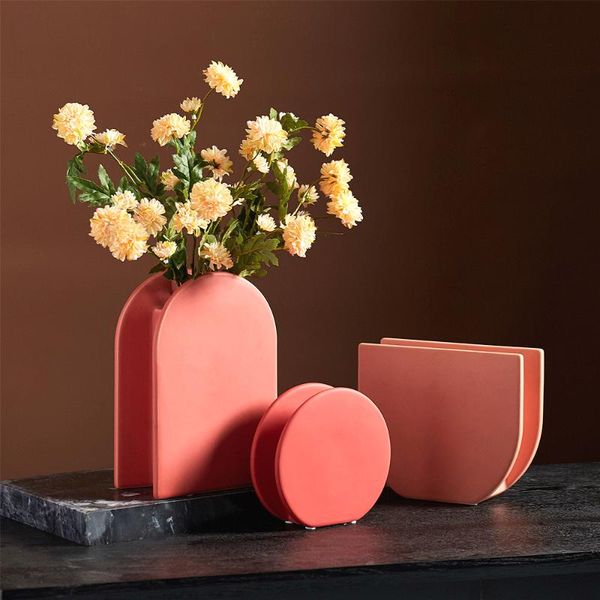 

geometric ceramic countervase nordic minimalist style dried flower living room desk deskornaments modern home decor vases