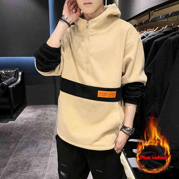 

women's hoodies & sweatshirts male hooded woolen hoodie, autumn casual outfit, long-sleeve shirt, street fashion, with a hood, thick po, Black