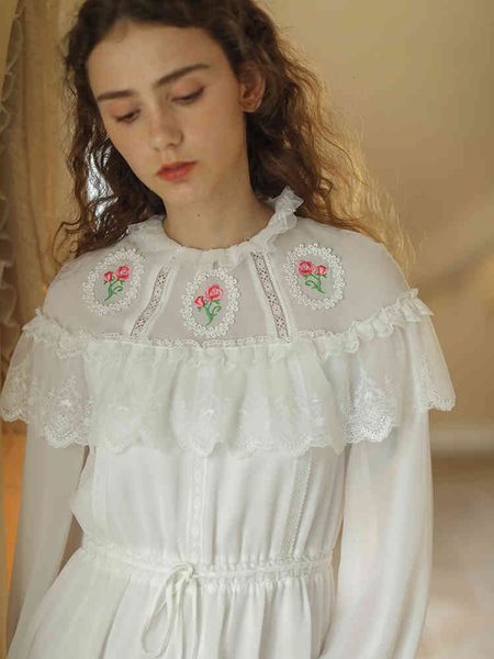 

casual dresses white spring summer for women victorian vintage mori girls flower embroidery mini long sleeve short dqe0, Black;gray