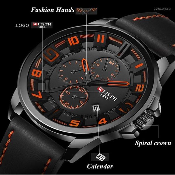 

wristwatches brand big men watch fashion sport wrist watches luxury quartz leather wristwatch waterproof man clock men's, Slivery;brown