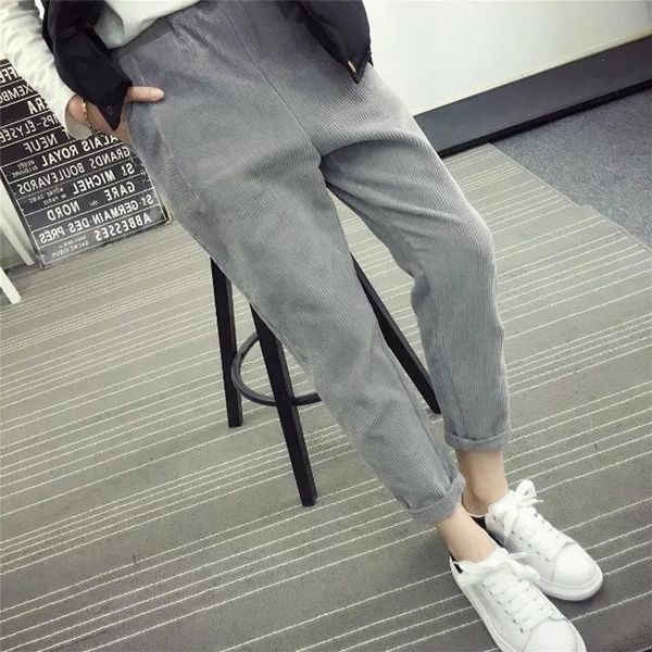 

women's pants & capris winter corduroy thick elastic waist harem solid cotton full women casual warm sweatpants trousers, Black;white