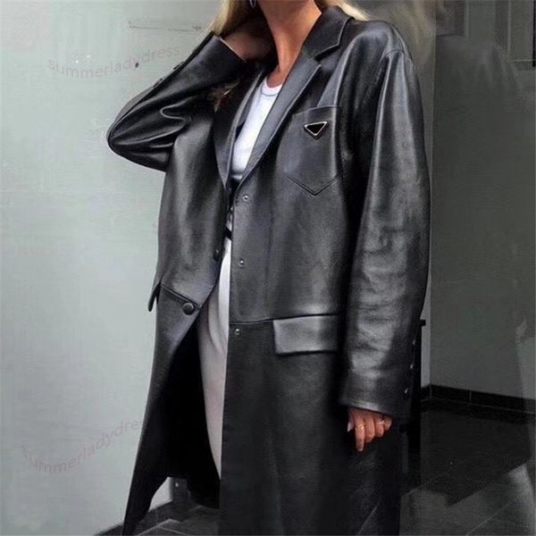 

personalized leather windbreaker thin trench coat street handsome long sleeve coats casual sheepskin overcoat, Tan;black