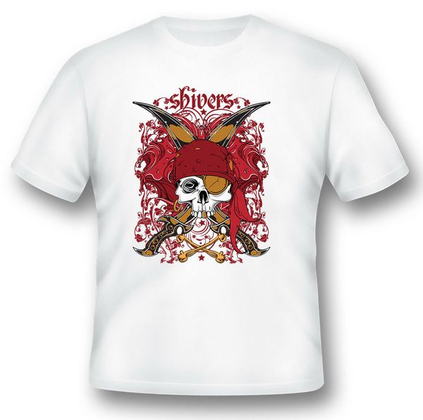 

shivers pirate skull swords 198 black or white tee, White;black