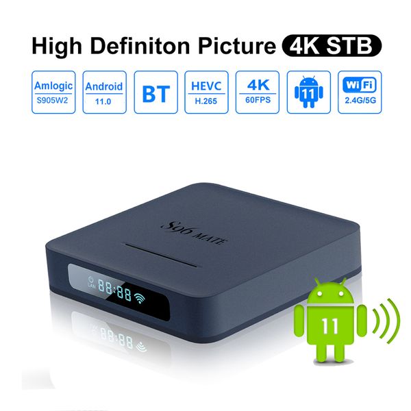 Novo S96 Mate Android 11.0 TV Box Amlogic S905W2 4GB 32GB 2.4G 5G WiFi BT 4k AV1 Set Top Box P X98 MINI A95X W2