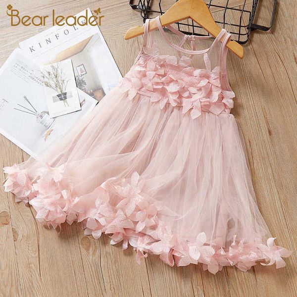 

bear leader girls dress summer princess dress kids girls party dress floral pink kids costume children clothing for 2 6y 210708, Red;yellow
