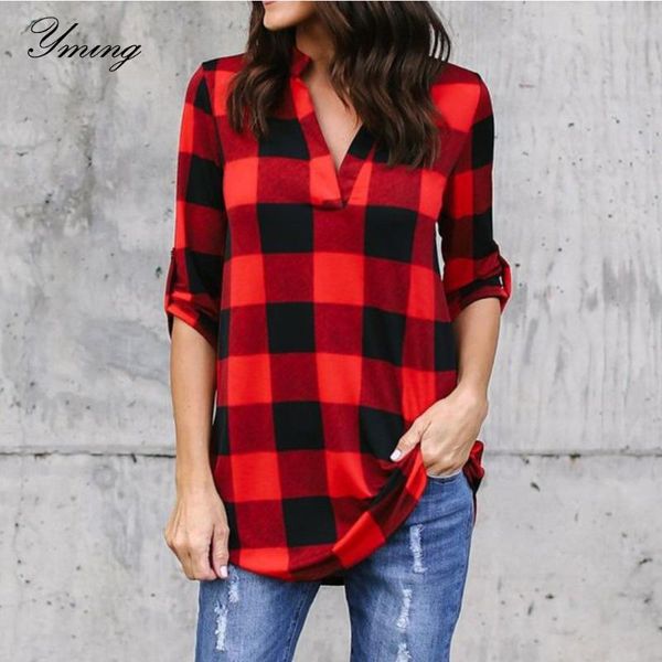 

women's blouses & shirts yming boho women blouse plaid long sleeve ladies turn down collar white blusas fashion tunic woman clothes