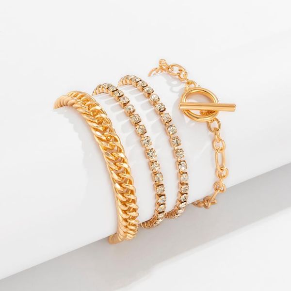 

link chain kunjoe punk cuban bracelet for women bohemia geometric luxury bling crytal ot buckle set jewelry party giftlink, Black