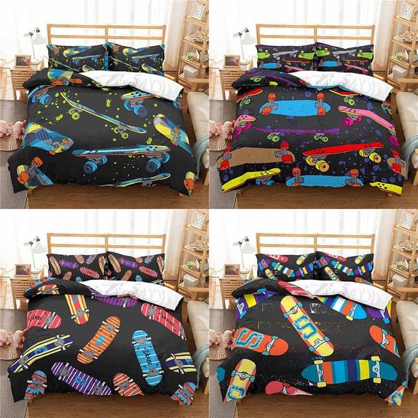 

bedding sets home textile luxury 3d skateboard print 2/3pcs comfortable duvet cover pillowcase  and king eu/us/au size