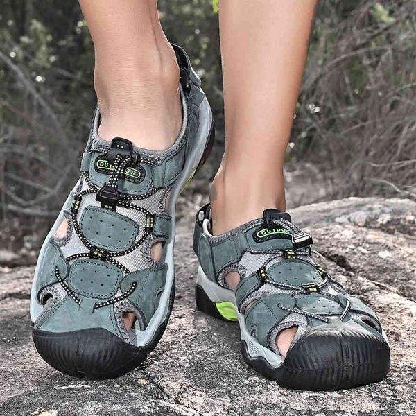 

sandals golden sapling men's breathable summer outdoor shoes genuine leather tactical trekking for men casual gladiator vck9, Black