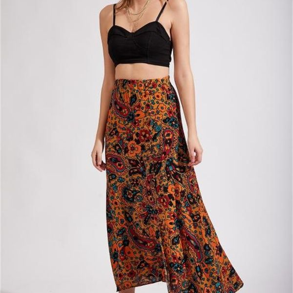 

happiness ist. women's pattern maxi skirt us00089, Black