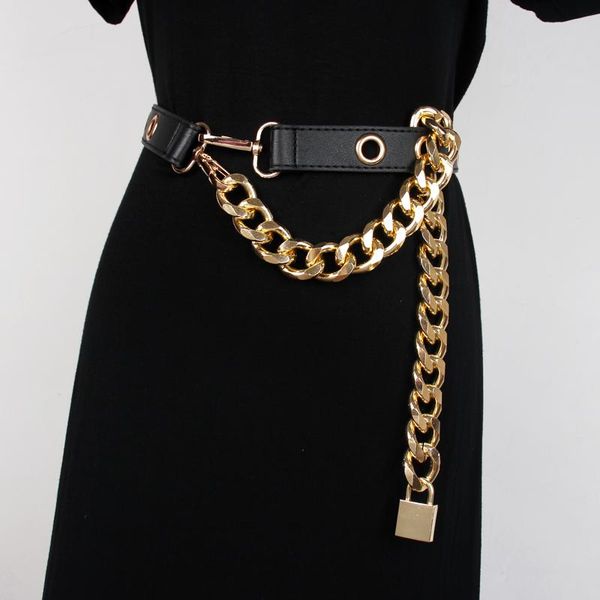 

belts women's runway fashion pu leather chain punk cummerbunds female dress corsets waistband decoration wide belt r1317, Black;brown