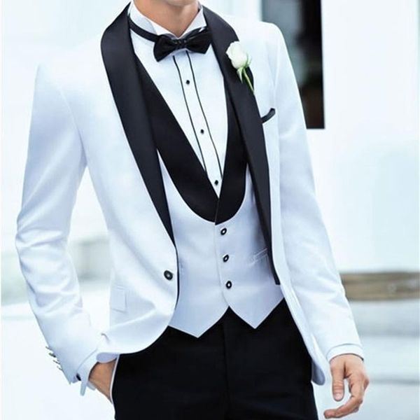 

men's suits & blazers 2021 custom fashion handsome formal groom for wedding party white men suit and black pointed collar business casu, White;black