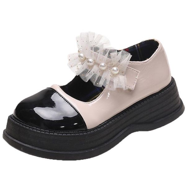 

dress shoes lucyever pearls mix color mary jane women autumn lace ankle strap platform lolita woman patent leather student, Black