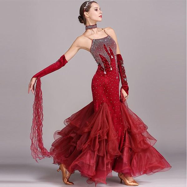 

lady ballroom dancing dress girls modern dance diamond costumes female performance royaldance 4pcs d-0347 stage wear, Black;red