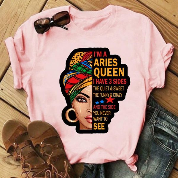 

women's t-shirt female fashion casual cotton short sleeve tee summer women i' a strong melanin queen letters print pink shirt, White