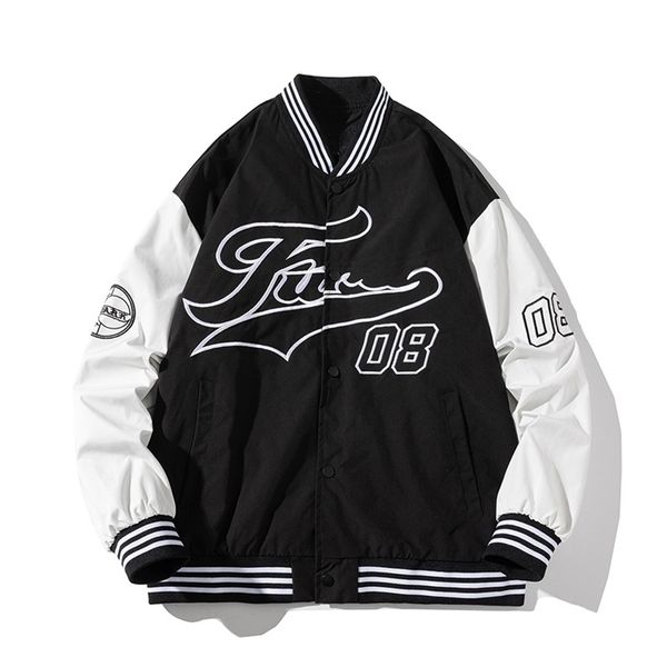

streetwear baseball jacket men women varsity japanese letter embroidery patchwork spring autumn couples clothes 211214, Black;brown