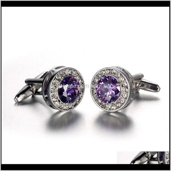 

links & tie clasps, tacks jewelry drop delivery 2021 round french shirt cufflinks nails zircon amethyst diamond cuff buttons 3qlms, Silver