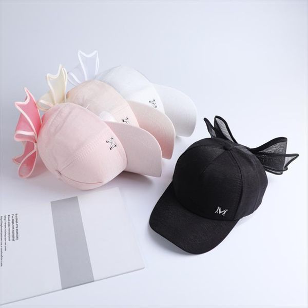 

cute baseball cap for women solid color lace bow knot adjustable snapback hat cotton summer caps hip hop, Blue;gray