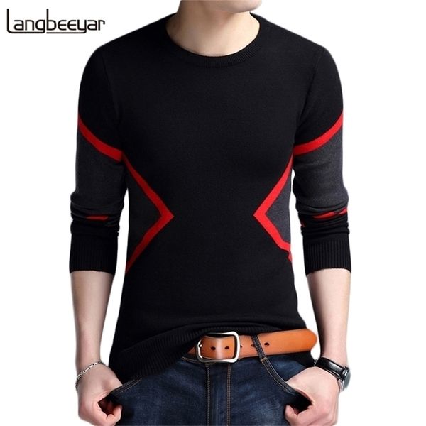

autumn winter fashion brand clothing men's sweaters breathable slim fit men pullover contrast color knitted sweater men 210909, White;black