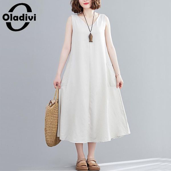 

casual dresses oladivi oversized women sleeveless sundress fashion striped dress lady summer 2021 loose midi vestidios robe, Black;gray