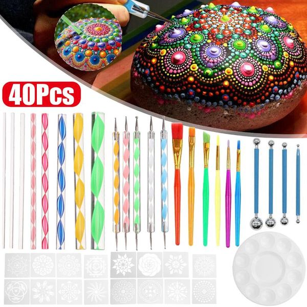 

craft tools 40pcs/set diy mandala dotting set template cosmetic for painting rocks dot kit rock stone pen polka art tool