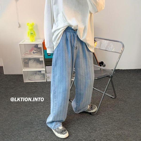 

men's jeans straight striped blue casual denim pants for men clothing streetwear trouser jean autumn mens fashion trousers