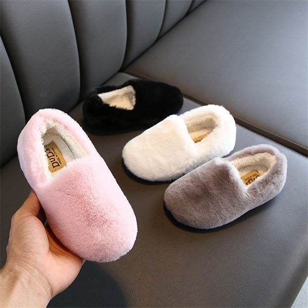 

winter kids slippers toddler girls flip flop plush slides baby boys indoor shoes warm house children 220222, Black;grey