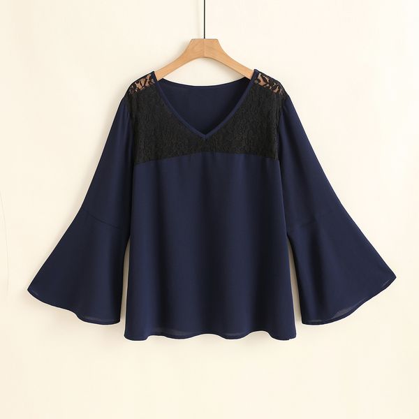 

plus size dresses hy3676# large solid color spinning trumpet sleeve t-shirt