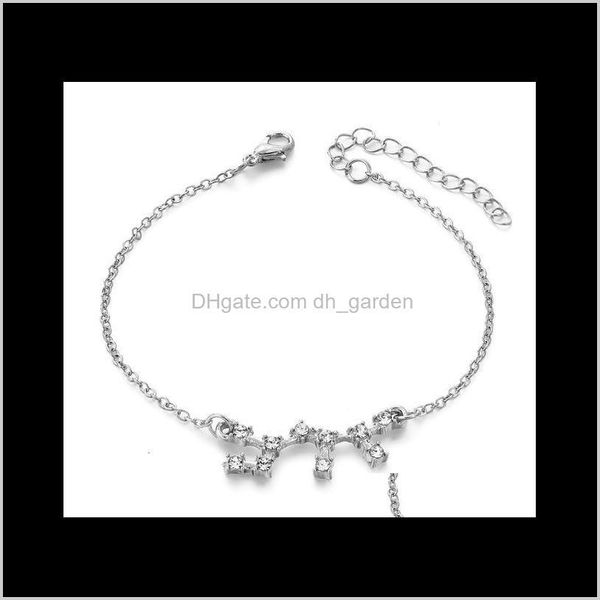 

drop delivery 2021 crystal 12 constellations charm bracelets for women with card rhinestone zodiac pattern chain bangles birthday bracelet j, Golden;silver