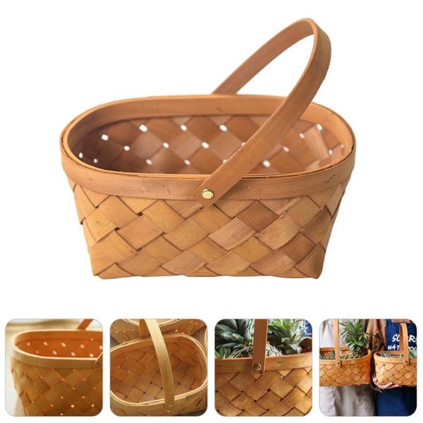 

storage baskets 1pc portable woven basket wood chip handheld (large)