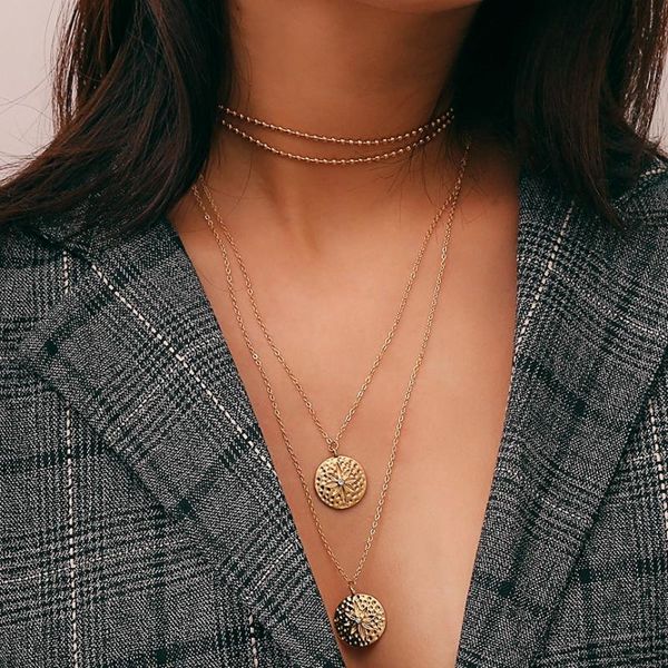 

pendant necklaces 2021 double gold layered chain coins necklace cz hammered disc round sequin coin bridal jewelry gift, Silver