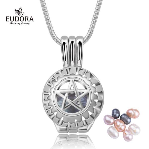 

pendant necklaces eudora pearl necklace star hollow round cage with 8pcs fine jewelry party gift k267, Silver
