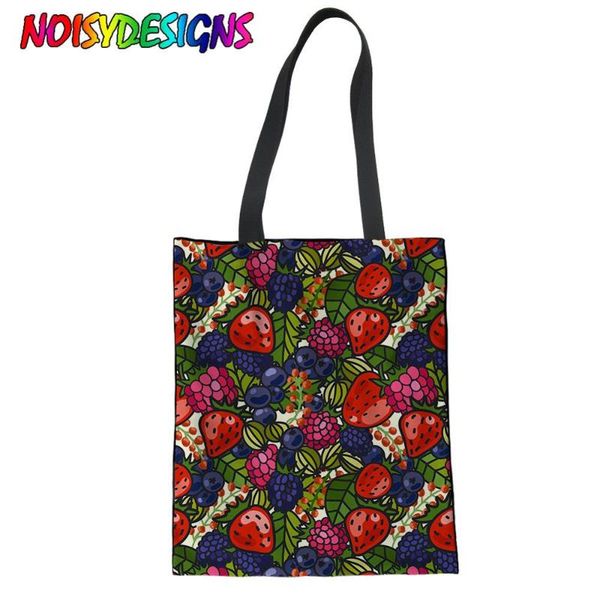 

eco friendly tote bag lady women strawberry blueberry prints shopping canvas reusable bags daily use bolsa
