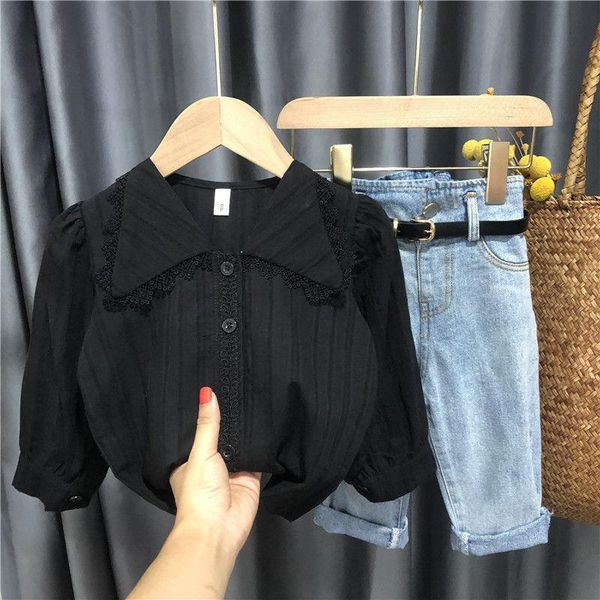 

clothing sets 2021 spring autumn kids baby girls long sleeve shirt clothes and jeans pants outfit set children suits d655, White