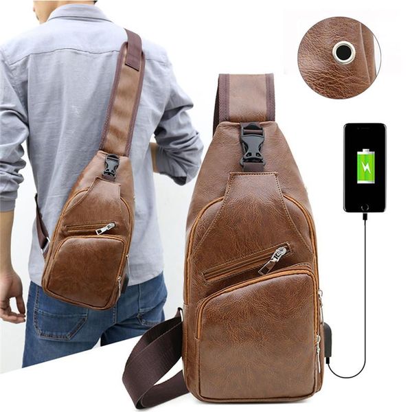 

noenname_null men's shoulder bag sling chest pack pu charging sports crossbody handbag waist bags