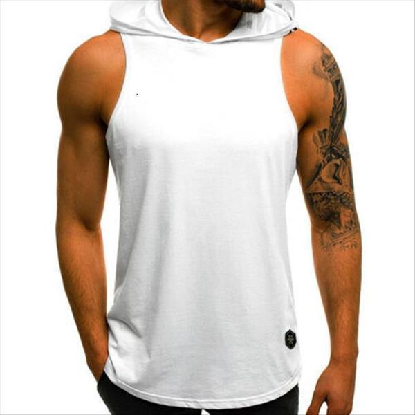 

5 colors casual mens muscle hoodie tank letter loose sleeveless vests solid hooded men tees, White;black