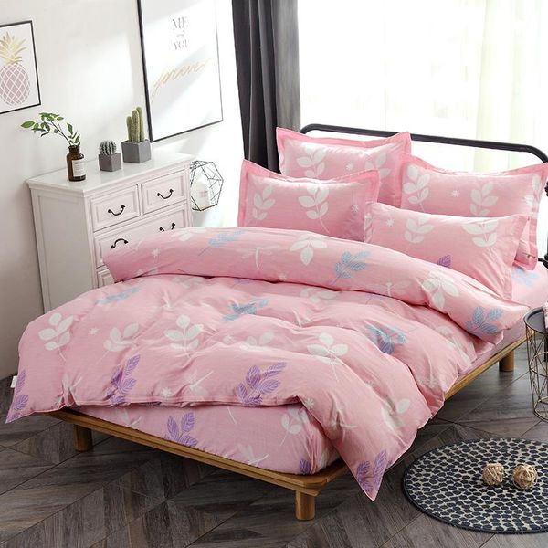 

bedding sets 2021 pink set cotton fabric 4pcs twin full  king size duvet cover fitted sheet pillow cases flowers bedclothes