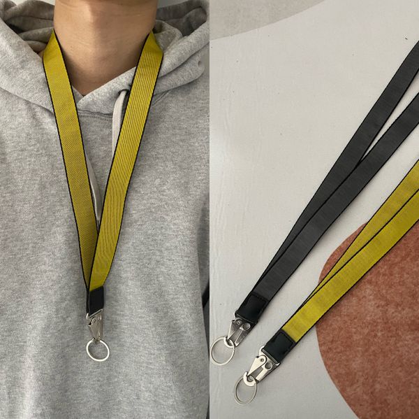 

off industrial lanyard long keychain yellow nylon strap halter fashion luggage pendant brand designer carved alloy buckle decorative black w, Silver