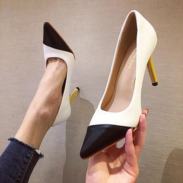 

dress shoes 2021 high-heeled fashion thin heels office lady shallow pointed toe slip-on party for women, Black