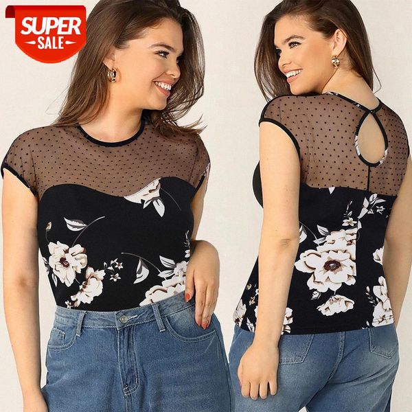 

[in stock]european and american women's clothing hollow slim printed round neck short-sleeved t-shirt women #w32c, White
