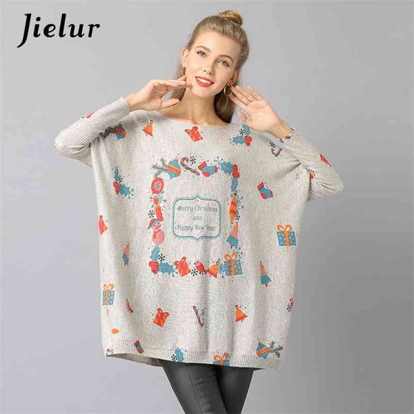 

winter chic europe christmas sweater for women cute gifts printed knitwear long pullover female leisure lady's 210426, White;black
